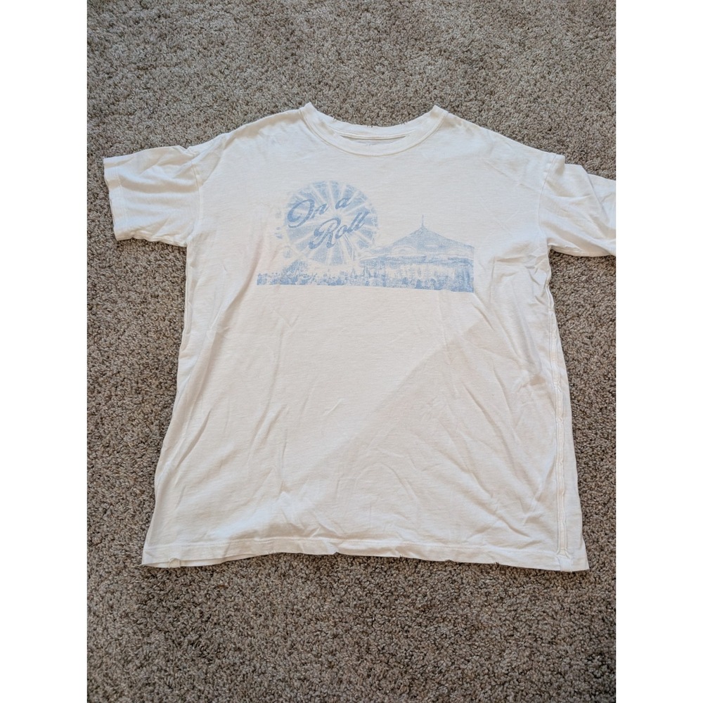 Aerie On a Roll Carnival Graphic Tee White Blue Distressed XS Oversized T-Shirt